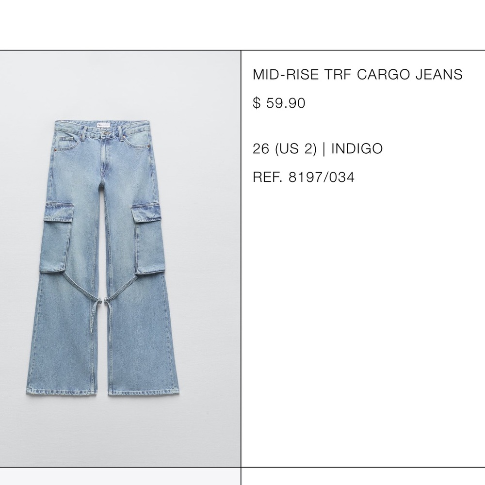 Brand New Zara Mid-Rise TRF Cargo Jeans